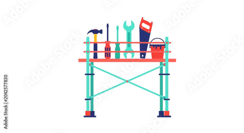 Fotografie Construction Tools on Scaffolding - DIY Repair and Maintenance Concept