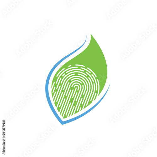 Green leaf shape combined white fingerprint pattern icon