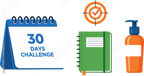 Fotografía Healthy lifestyle habits 30 days challenge vector illustration with calendar pla