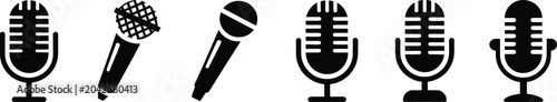 Photos microphone vector set black icons isolated on white background