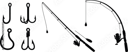 Konstfotografi fishing hook rod reel silhouette vector set for stickers decals tshirt