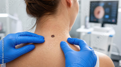 Dermatologist Examining Mole on Patient's Back for Skin Cancer