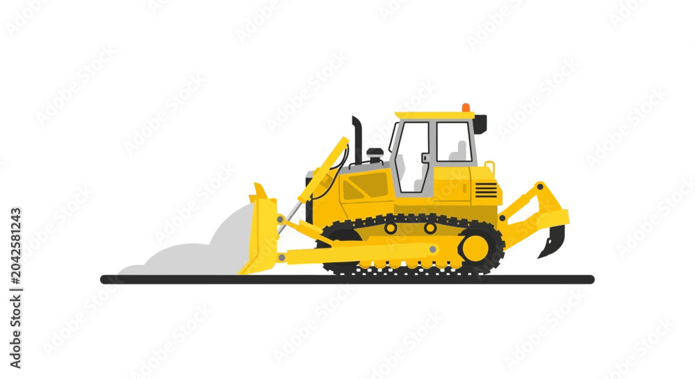 Obraz premium Yellow Bulldozer Working on Construction Site, Earth Moving Equipment