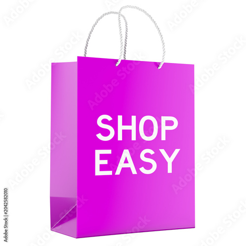 Shop Easy, pink shopping bag. 3D rendering