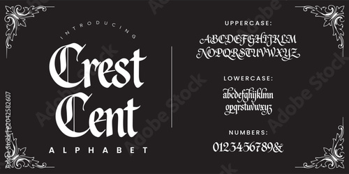 Tableau sur toile Crest Cent elegant blackletter gothic script alphabet font for medieval luxury b