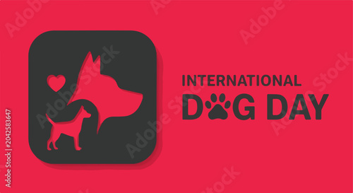Fotografie International Dog Day. Dog Silhouette. Heart Icon. Celebration.