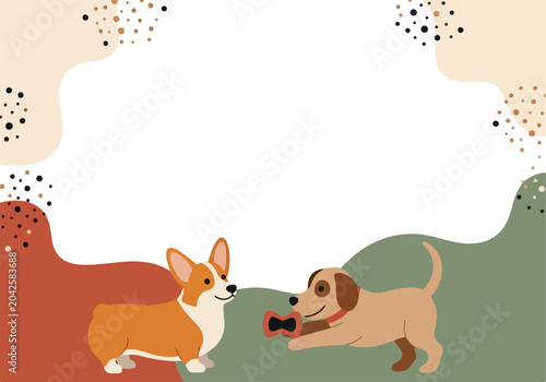 Tablou pe pânză Cute Corgi and Puppy Playing Together. Adorable Dogs.