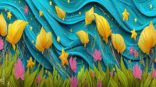 Whimsical Floral Dreamscape A Vibrant Symphony of Colors and Shapes.