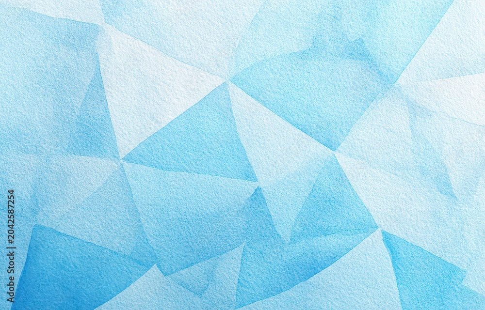 Obraz premium Abstract Watercolor Background With Geometric Shapes In Shades Of Blue And White And Paper Texture Effect