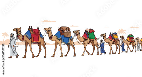 Bild auf Leinwand Camel Caravan Trekking Desert Dunes