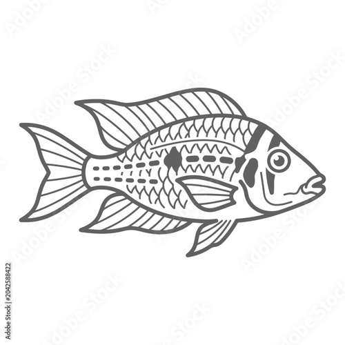 Foto Dotted pattern cichlid fish outline for coloring book.