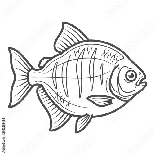 Photos X-ray tetra fish line art illustration with skeleton.