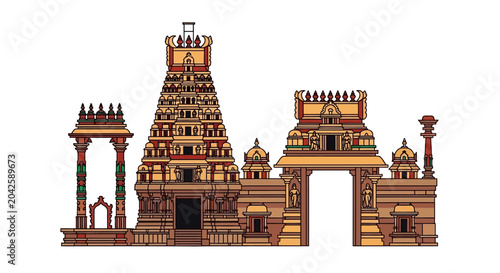Tablou pe pânză Traditional Indian Temple Architecture Illustration
