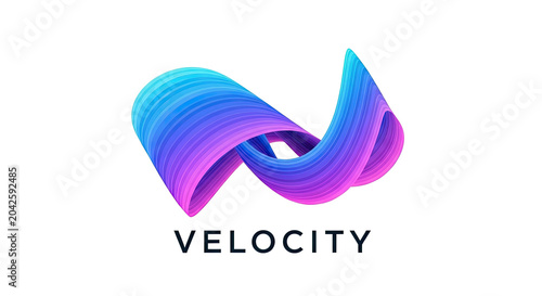 Abstract 3D colorful ribbon-like shape with the word 'VELOCITY' beneath.