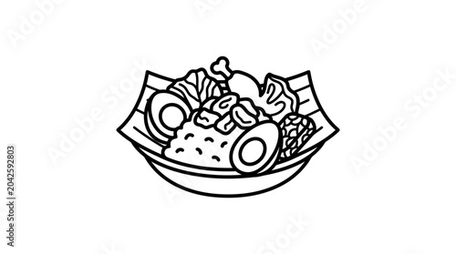 Принти на полотні Traditional nasi lemak rice dish with various toppings.