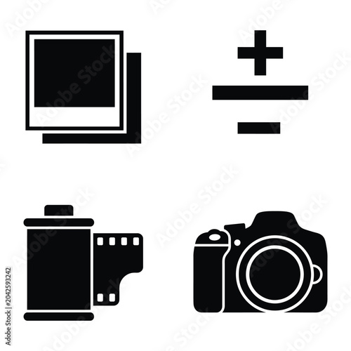 Tableau sur toile Photography and camera equipment icons set with photography settings exposure eq