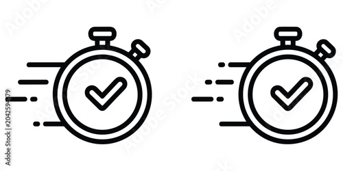 Obraz na płótnie Fast delivery service, stopwatch with check mark, quick shipping, express time,