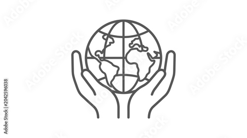 Konstfotografi Hands holding planet earth globe line art icon.