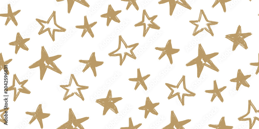 Obraz premium Hand Drawn Star Seamless Pattern in Minimal Sketch Doodle Style. Seamless repeating pattern featuring hand drawn stars in a playful sketch doodle style