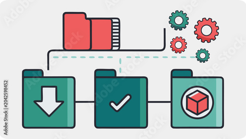 Canvas Print Network directory folders with gears, download arrow, and data box symbol