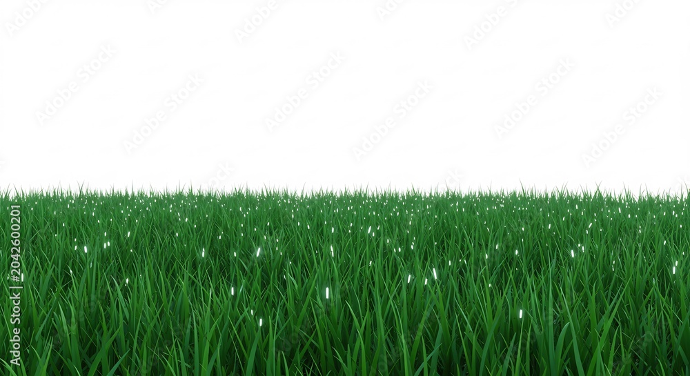 Fototapeta premium Fresh vibrant green grass captured under bright even studio light isolated on a crisp white background. AI Generated