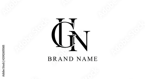 A stylized black and white logo with intertwined letters and the word 'BRAND NAME'.