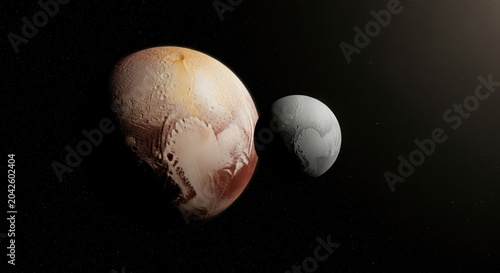Photorealistic ultra-detailed 8k photograph of Ura showcases two celestial bodies in space with realistic textures and lighting effects