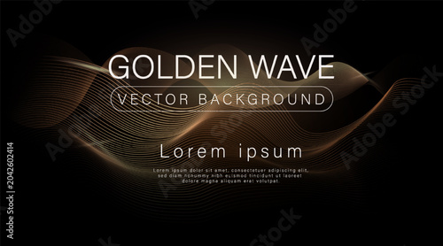 Fotografía Abstract golden waves on dark background in smooth graphic style, elegant motion concept, flowing lines symbolize luxury and fluidity