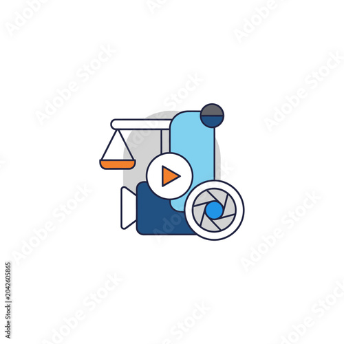 Video production justice icon, legal video, filmmaking, court law