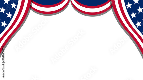
Patriotic red, white and blue flag bunting frames with copy space, ideal for chroma keying, holiday and election designs, promotional banners, Fourth of July layouts, and celebratory templates