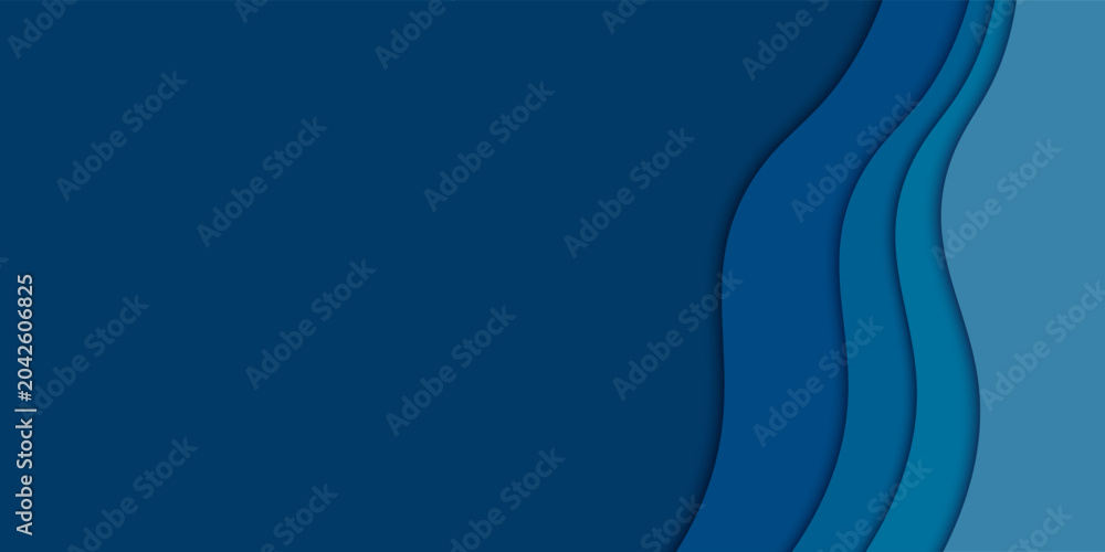 Naklejka premium Abstract Blue Paper Cut Background with Wavy Layers and Copyspace. Vector illustration