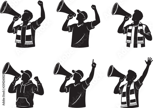 Εκτύπωση καμβά Football Chant Megaphone Supporter Silhouette Bundle, Minimalist Black and White