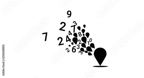 Fotografia Black pin with numbers flying away.
