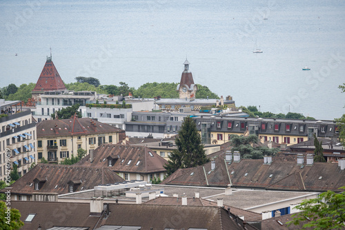 Building and street at city of Lausanne, Switzerland
