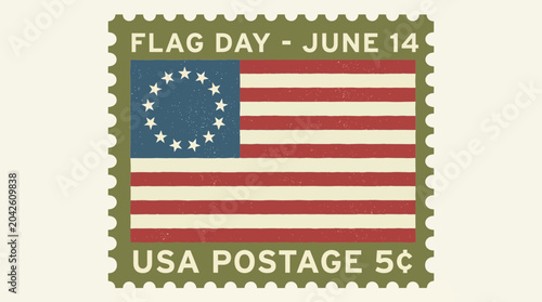 Bilde på lerret Flag Day Postage Stamp Retro Design