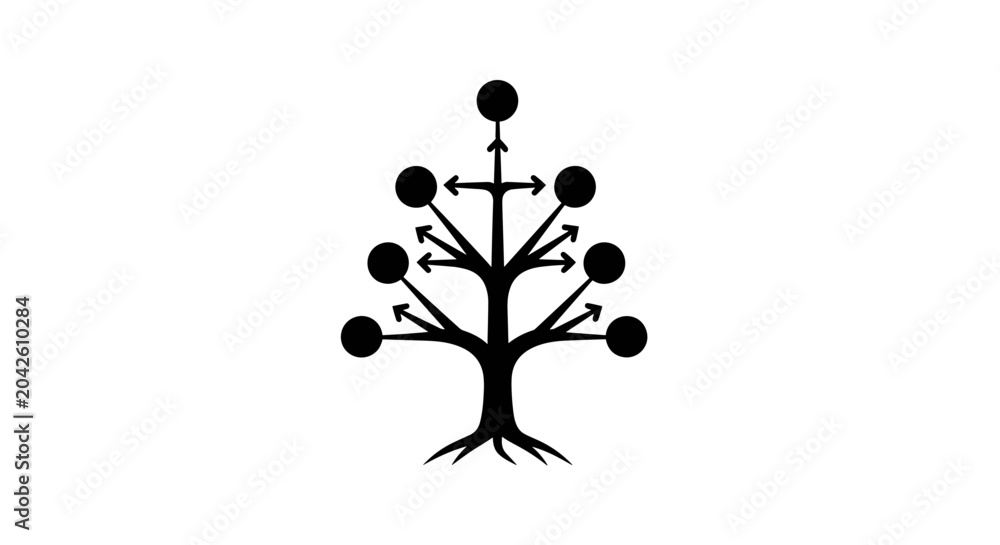 Naklejka premium Black Tree With Round Branches Symbol.