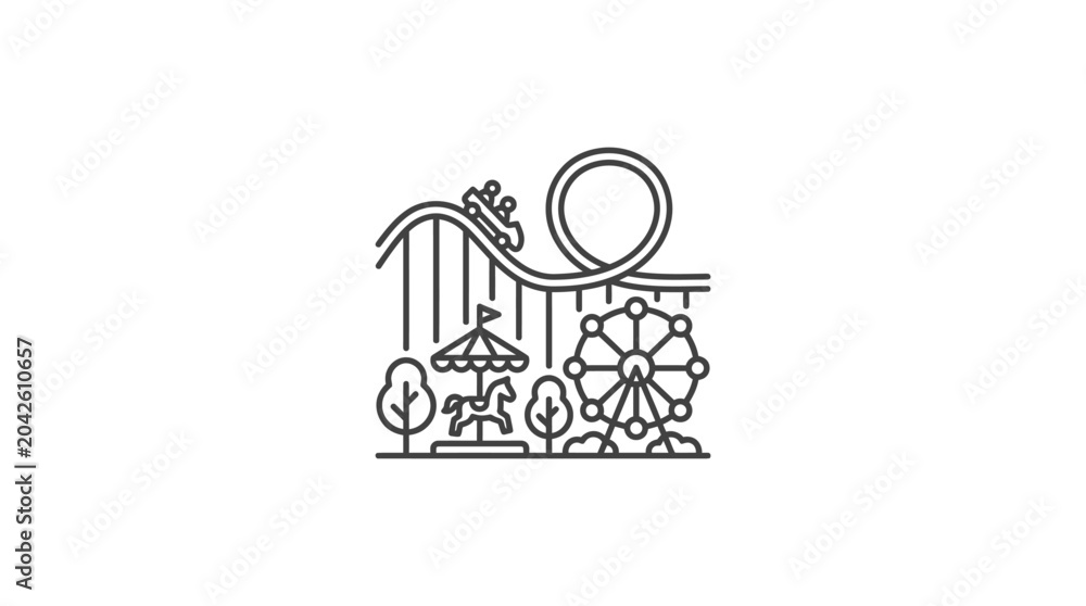 Naklejka premium Collection of amusement park icons with carousel and coaster.