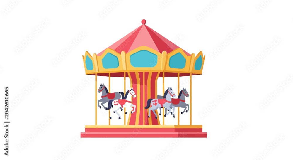 Fototapeta premium Colorful Carousel with Horses Amusement Park Ride