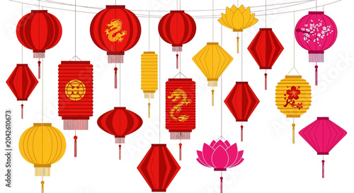 Canvas Print Colorful Chinese Lanterns Decoration - Asian Festival Celebration