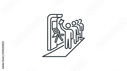 Foto Person using automated ticket kiosk machine at entrance.