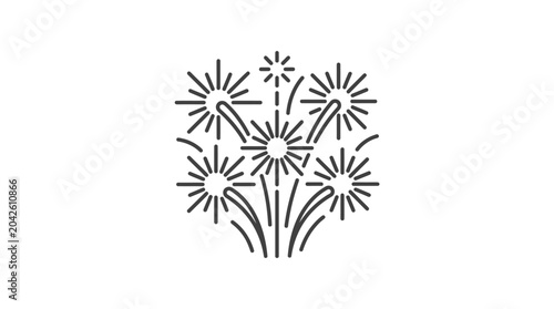 Принти на полотні Symmetrical line art illustration of clustered firework bursts.