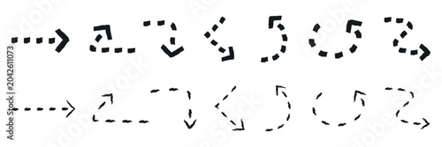 Foto Vector of dashed arrows in various directions and styles.