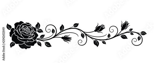 Black rose floral vine design with leaves and buds