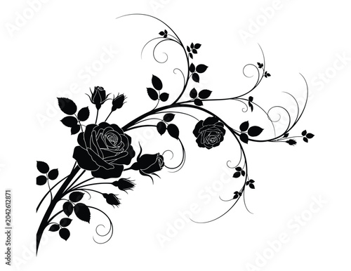 Black roses and leaves on in elegant floral design