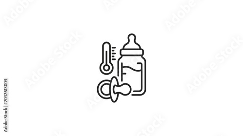 Obraz na plátně Baby care bottle thermometer and pacifier line icon.