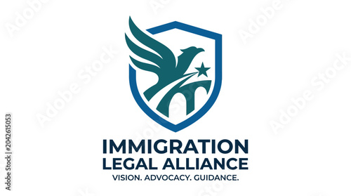 Obraz na płótnie Graphic logo emblem for immigration legal alliance with eagle and bridge