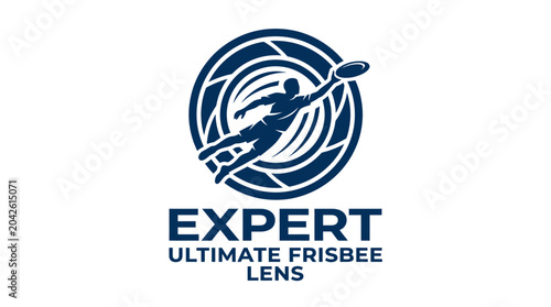 Foto Vector logo of ultimate frisbee player catching disc in dynamic pose, circular design with text