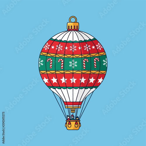 Christmas hot air balloon with candy canes and snowflakes