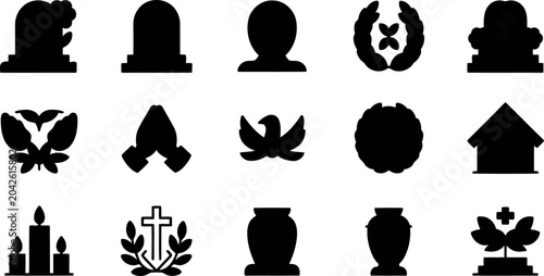 Photos Line Art Icons Funeral Memorial Mourning and Spiritual Remembrance Symbols