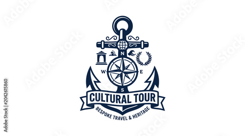 Anchor compass logo with text cultural tour for travel agency